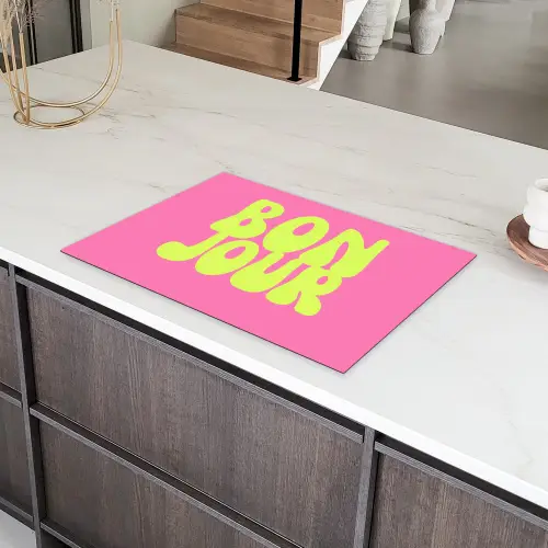 Bonjour - Roze - Fel groen Inductie beschermer vinyl 3mm klein -sfeer8
