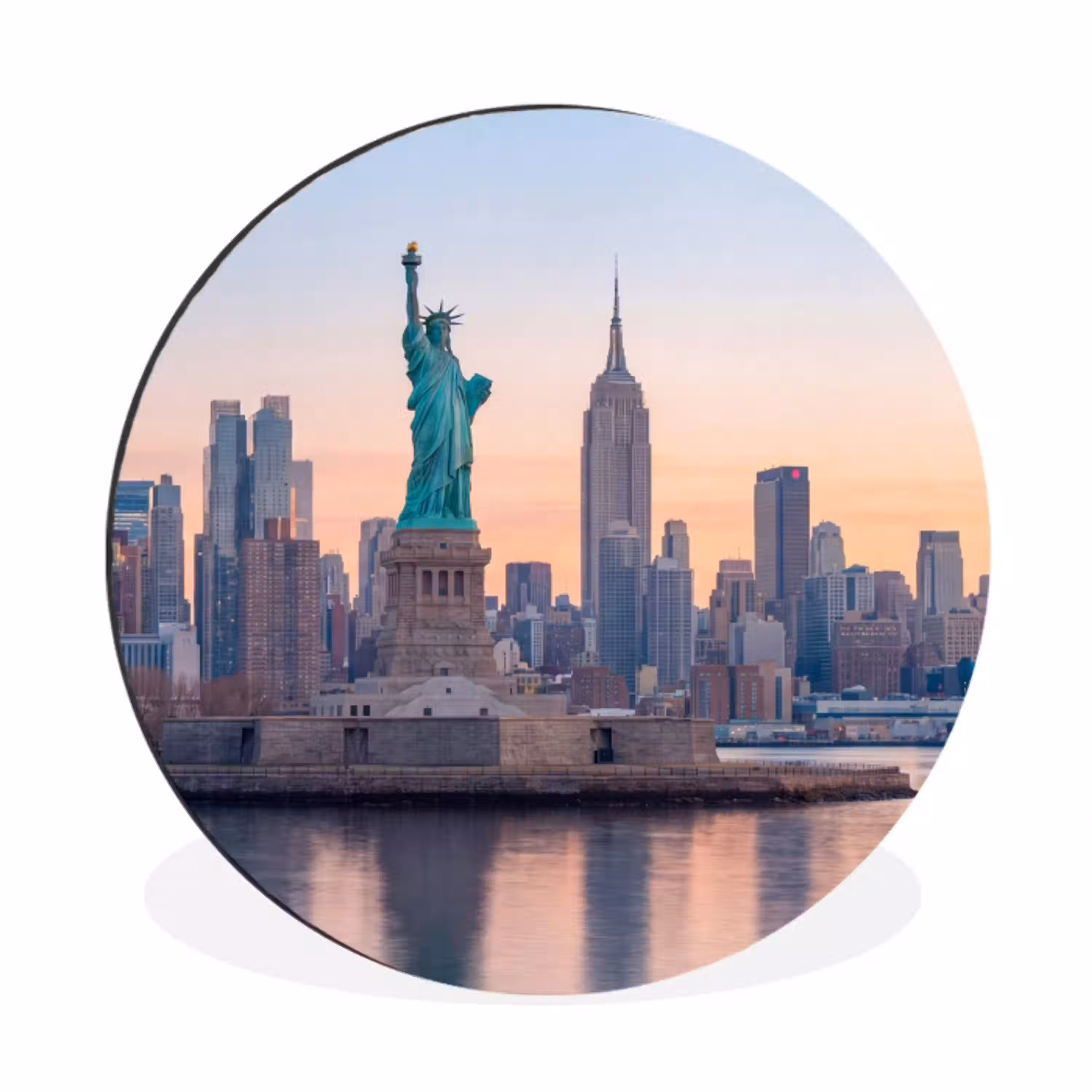 Vrijheidsbeeld - New York - Zonsopgang - Stad - Architectuur Wandcirkel aluminium klein -3d