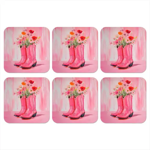 Roze - Bloemen - Cowboy onderzetter kurk middel -3d