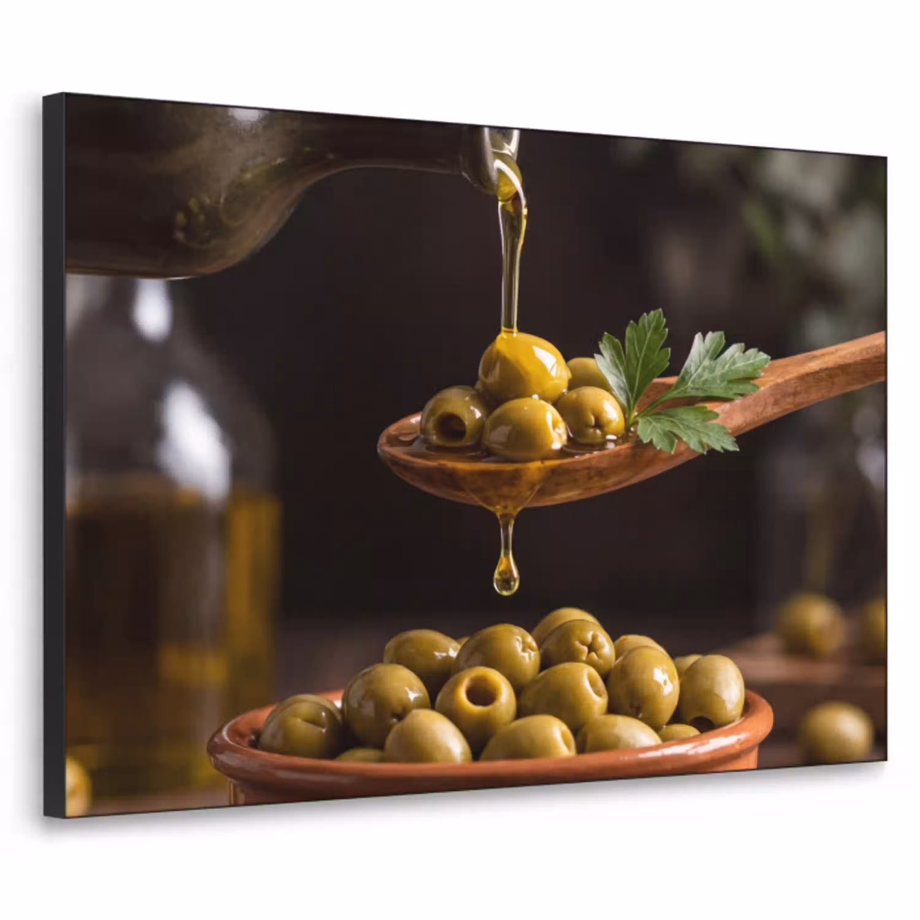 Olijven - Olijfolie - Eten Textielframe zwart klein -3d