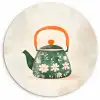 Theepot - Groen - Bloemen - Oranje Wandcirkel kunststof plaat 5mm dik klein -3d