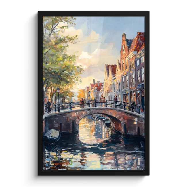 Poster met lijst - Brug - Stad - Huizen - Boot