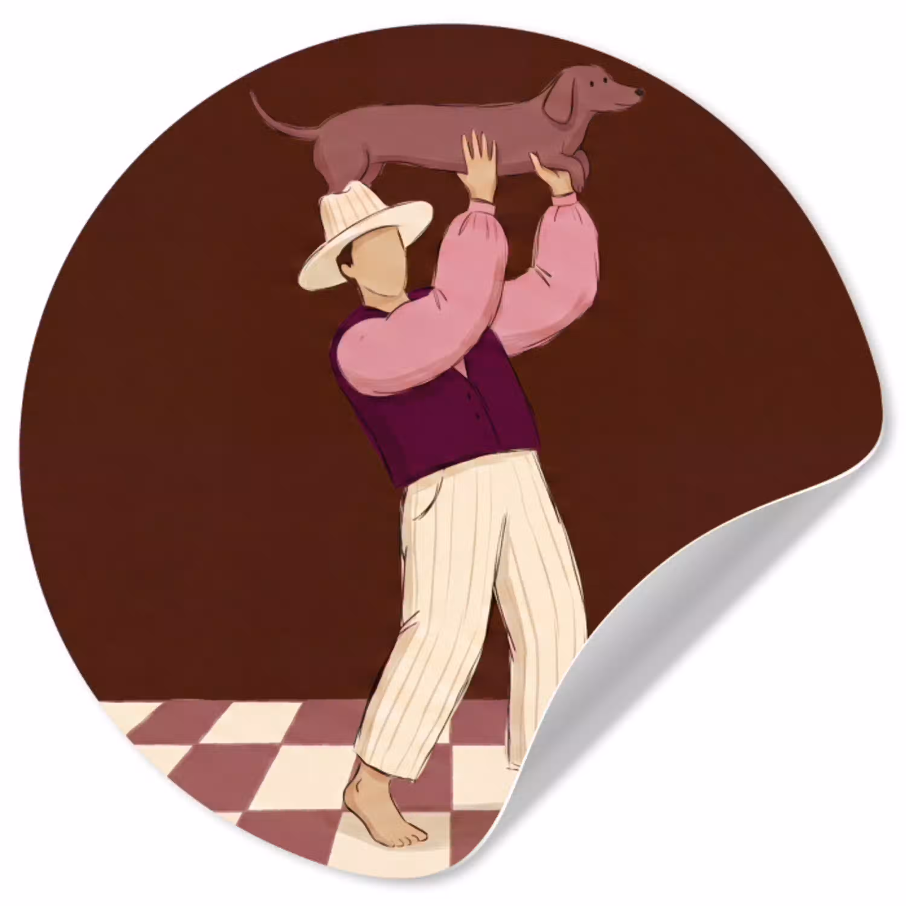 Mens - Hond - Dieren - Abstract - Roze Wandcirkel behangsticker klein -3d