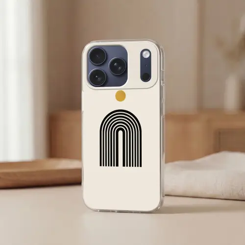 Minimalistisch - Zwarte boog - Gouden cirkel Telefoonhoesje iPhone 17 Pro klein -sfeer2