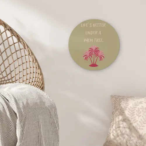 Groen - Zomer - Quote - Palmboom Akoestische PET Vilt - Rond klein -sfeer4