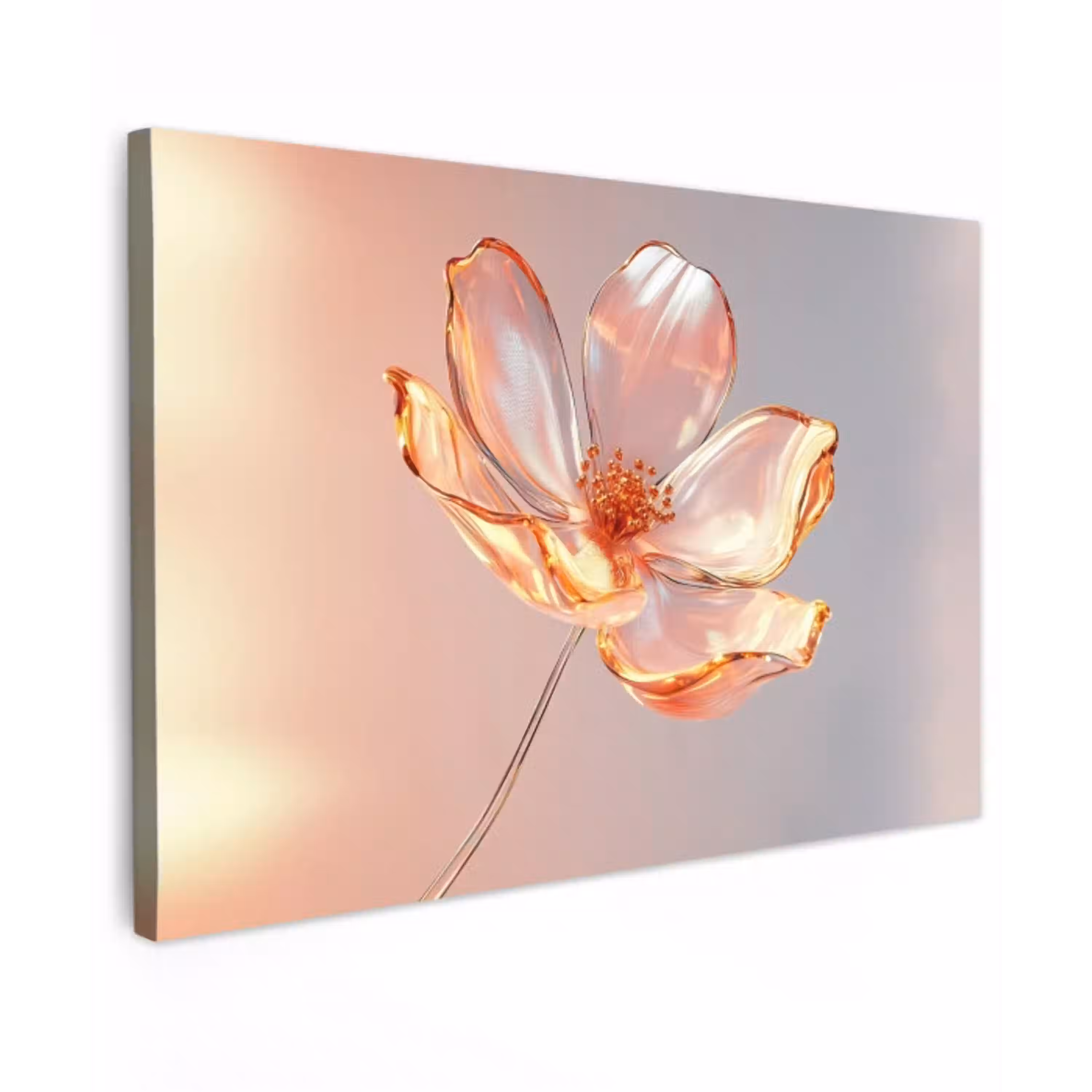 Glazen - Bloem - Roze Tuinposter op houten frame 2 cm dik klein -3d