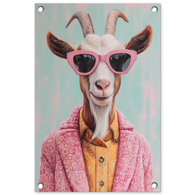 Zonnebril - Roze - Geit - Horen tuinposter los doek klein -3d
