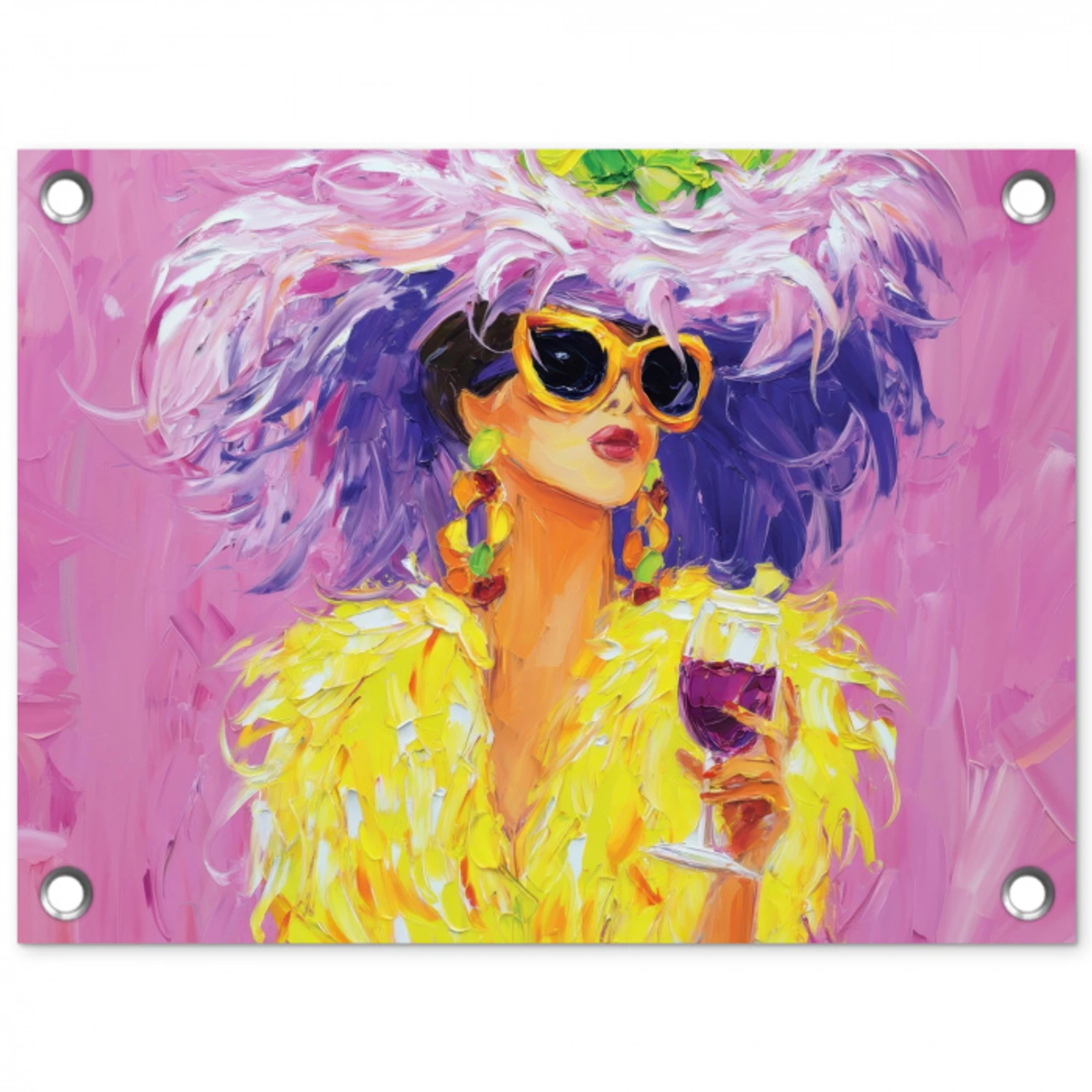 Zonnebril - Vrouw - Jas - Veren tuinposter los doek klein -3d