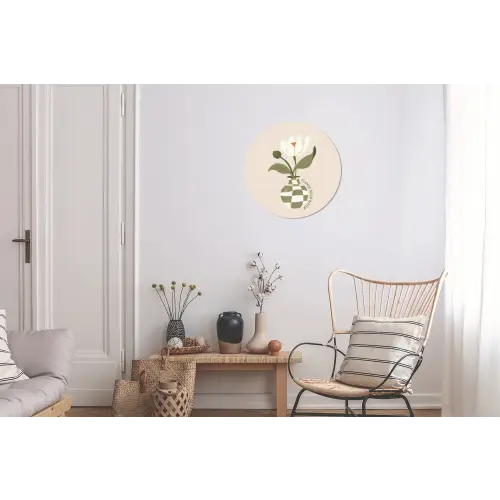 Bloem - Wit - Vaas - Quote Wandcirkel aluminium klein -woonkamer