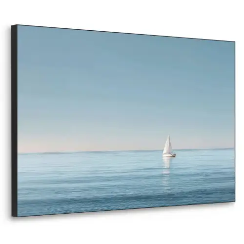 Zeilbootje - Kalme zee - Helderblauwe hemel Textielframe zwart klein -3d