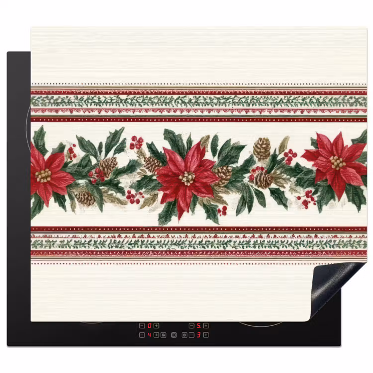 Inductie beschermer - Kerststrook - Poinsettia - Rood - Groen