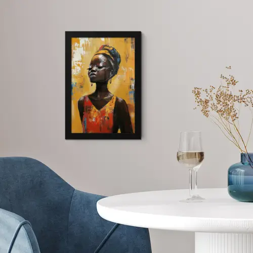Vrouw - Ogen - Penseelstreken - Geel fotolijst zwart zonder passe partout klein -sfeer4