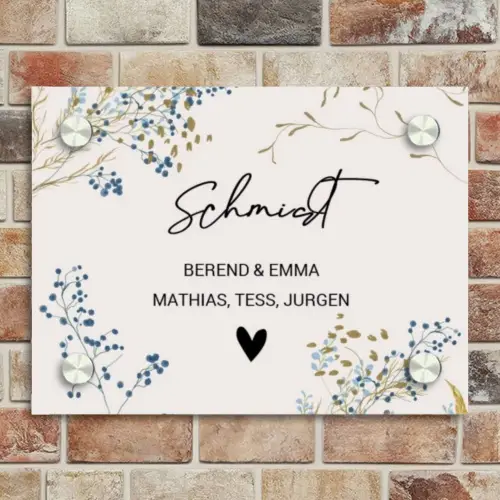 Bloemen - Beige - Sierlijk Naambord Rechthoek middel -sfeer3