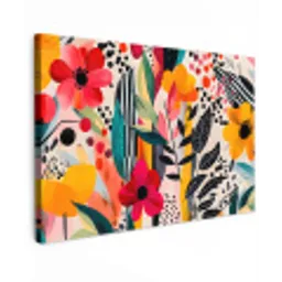 Bloemen - Bladeren - Abstract - Kleurrijk Tuinposter op houten frame 2 cm dik klein -3d
