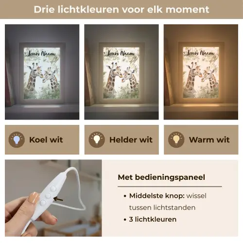 Dieren - Giraffe - Bladeren - Kinderen Light Box met kabel (Kinderlampje) klein -USP_lichtkleurNL