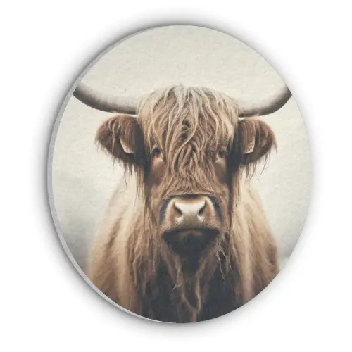 Schotse hooglander - Hoorns - Landschap Akoestische PET Vilt - Rond klein -3d