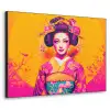 Bloemen - Vrouw - Kimono - Roze Textielframe zwart klein -3d