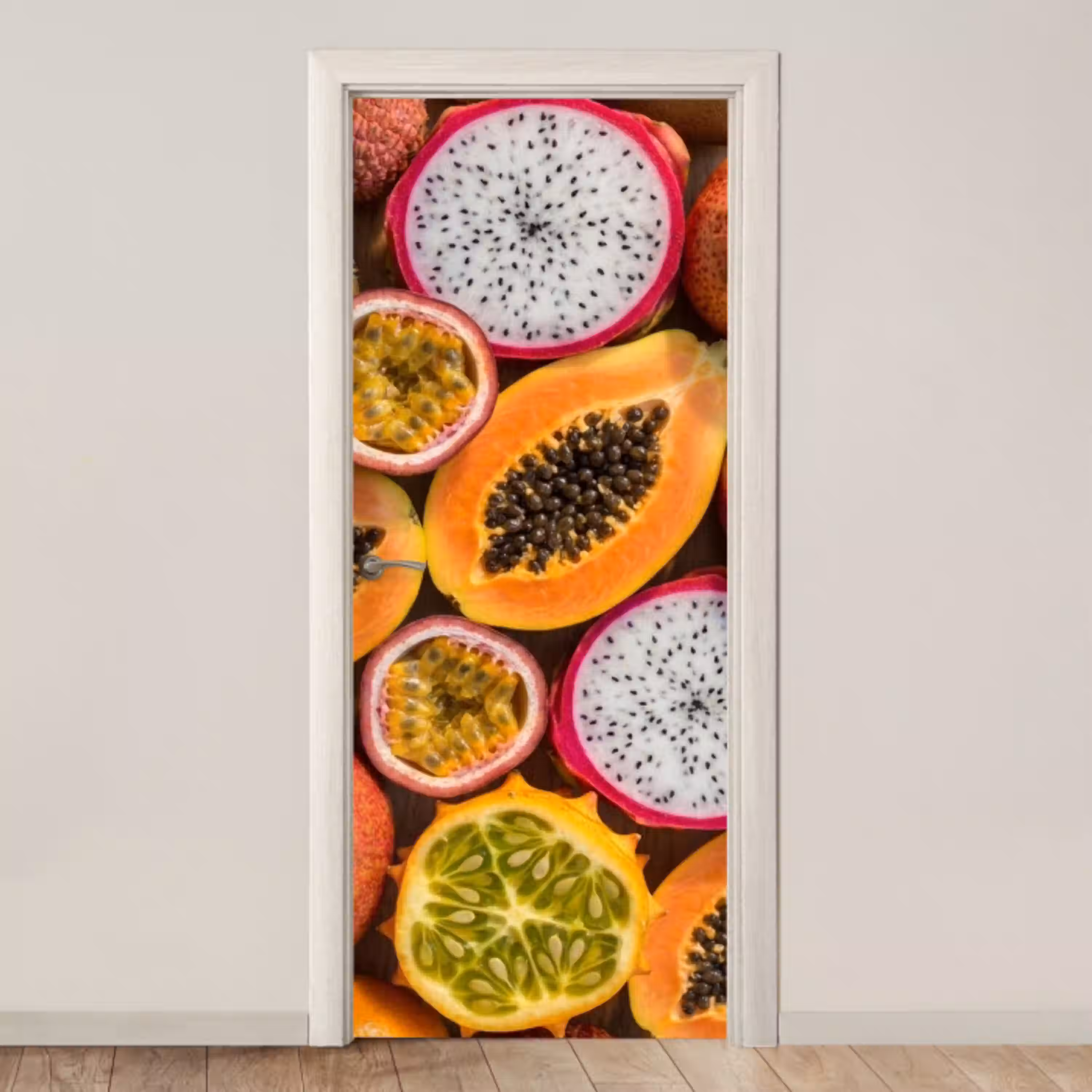Fruit - Geopend - Tropisch - Eten - Kleurrijk deurposter klein -3d_beige