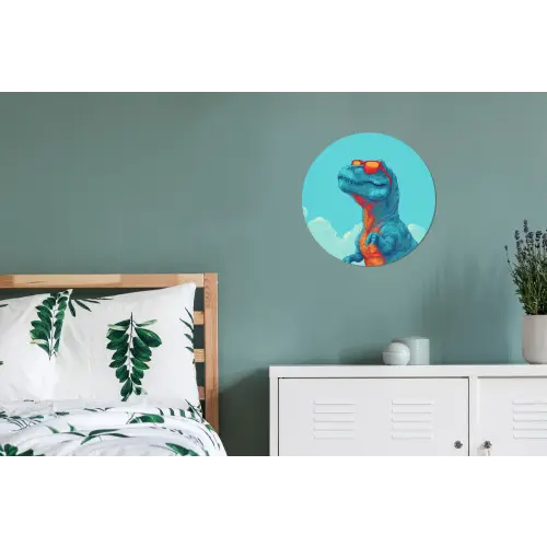 T-Rex - Blauw - Wolken - Zonnebril Wandcirkel aluminium klein -slaapkamer