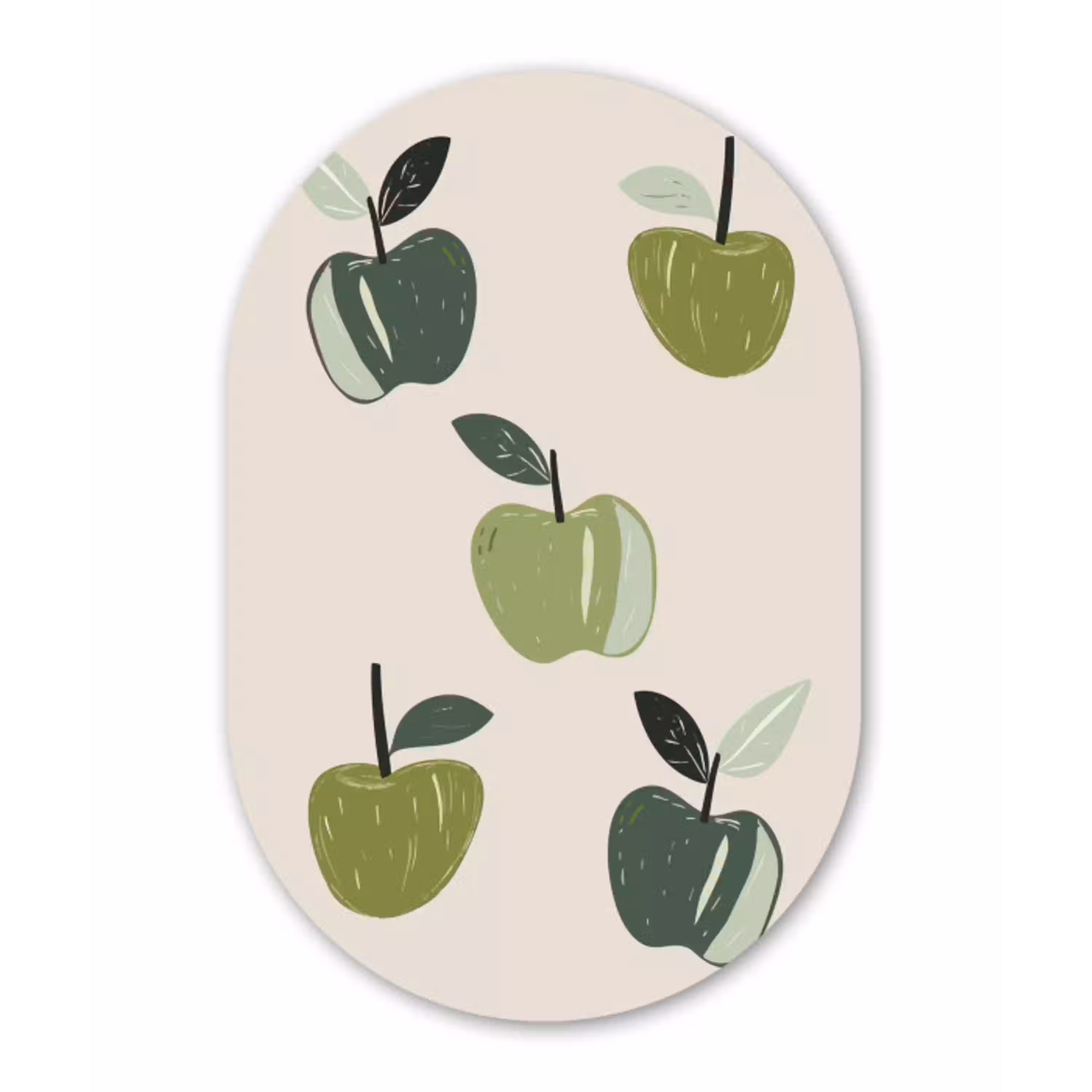 Appels - Groen - Illustratie - Bladeren Wandcirkel Ovaal Glas middel -3d