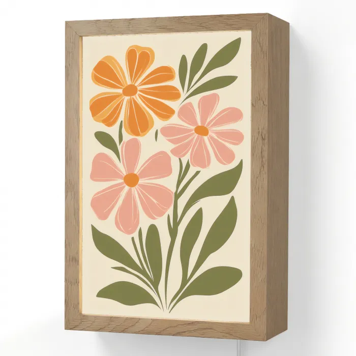 Minimalistisch - Bloemen - Bladeren - Roze Light Box met kabel (Wandlamp) klein -3d