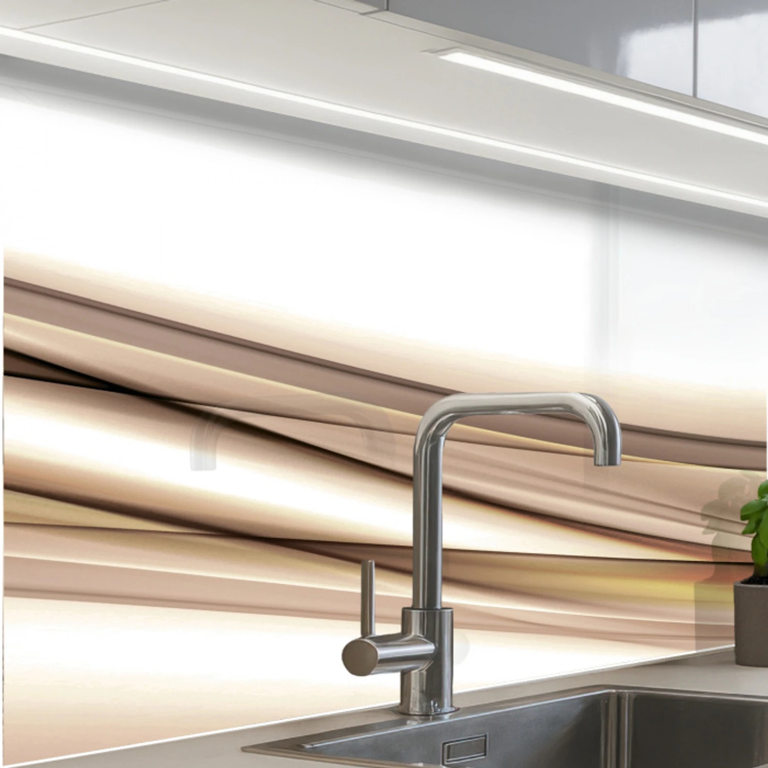 Golven - Abstract - Taupe keuken achterwand 2 middel -zzzz3d_schuin