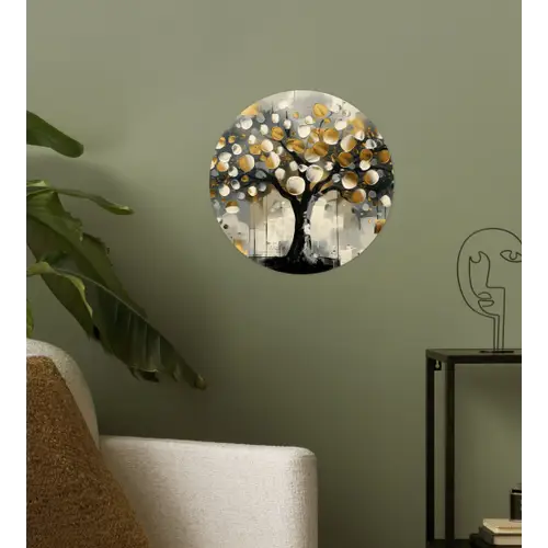 Boom - Abstract - Beige - Goud - Zwart Wandcirkel behangsticker klein -sfeer2