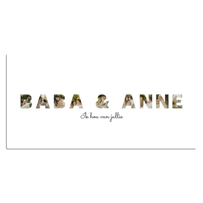 Gepersonaliseerde bureau onderlegger - Baba & Anne - Lettercollage