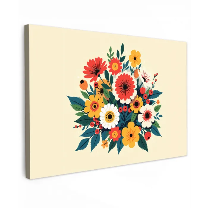 Boeket - Bladeren - Illustratie - Kleurrijk Tuinposter op houten frame 2 cm dik klein -3d