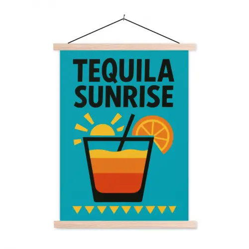 Illustratie - Tequila - Glas - Blauw textielposter latten blank klein -3d