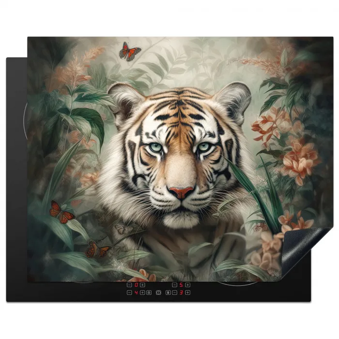 Tijger - Vlinders - Dieren - Jungle - Bloemen Inductie beschermer vinyl 3mm groot -3d