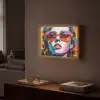 Vrouw - Bril - Kleuren - Graffiti Light Box met batterij (Wandlamp) middel -sfeer1
