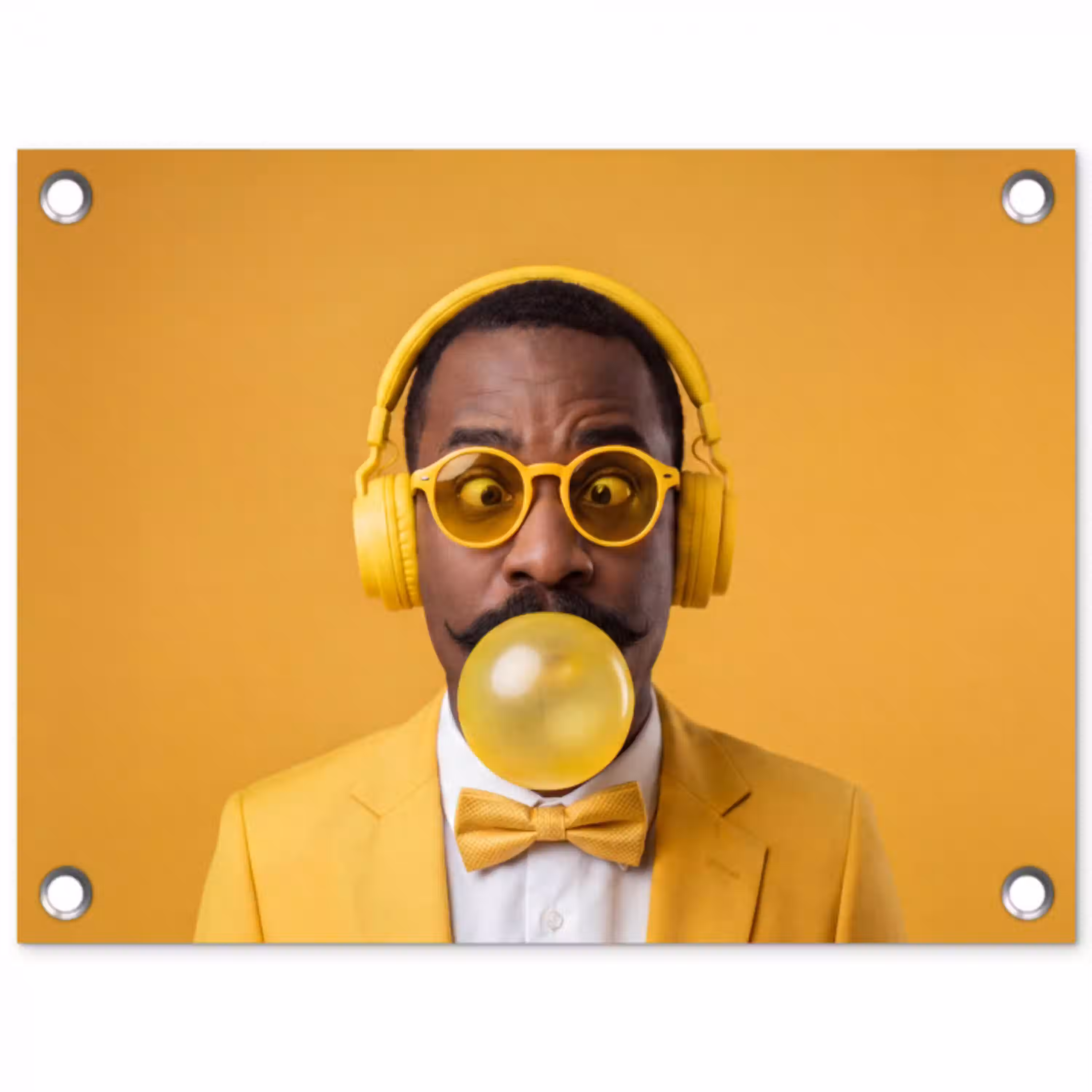 Man - Bubblegum - Portret - Geel - Modern tuinposter los doek klein -3d