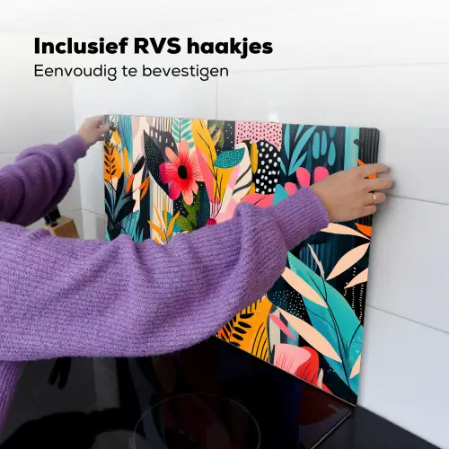Schilderij - Abstract - Bloemen - Roze Inductie beschemer met haakjes klein -ky-ophangen-nl