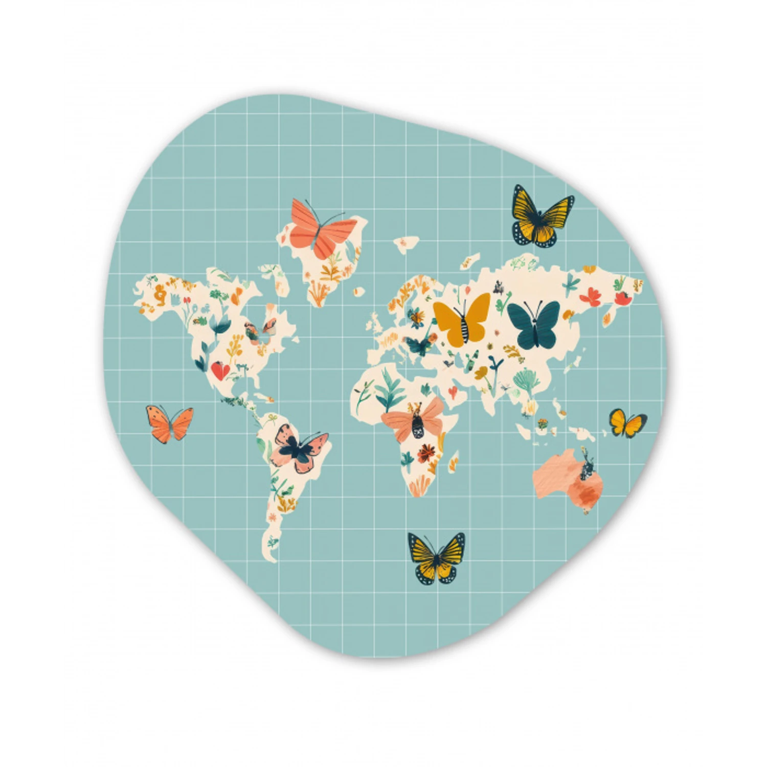 Wereldkaart - Vlinders - Dromerig Wandcirkel Organisch Plexiglas middel -3d