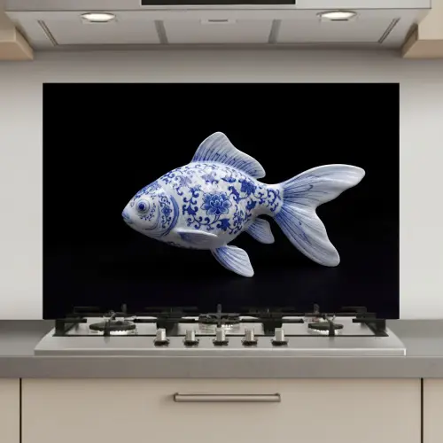 Porselein - Goudvis - Delfts - Blauw keuken achterwand spatscherm klein -3d_website