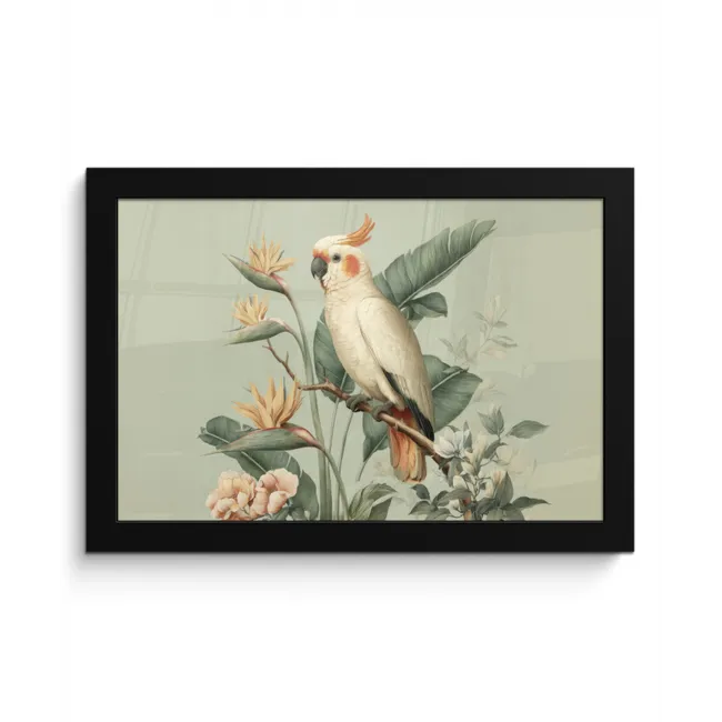 Gele kuifkaketoe - paradijsvogelbloemen - Groen fotolijst zwart zonder passe partout klein -3d