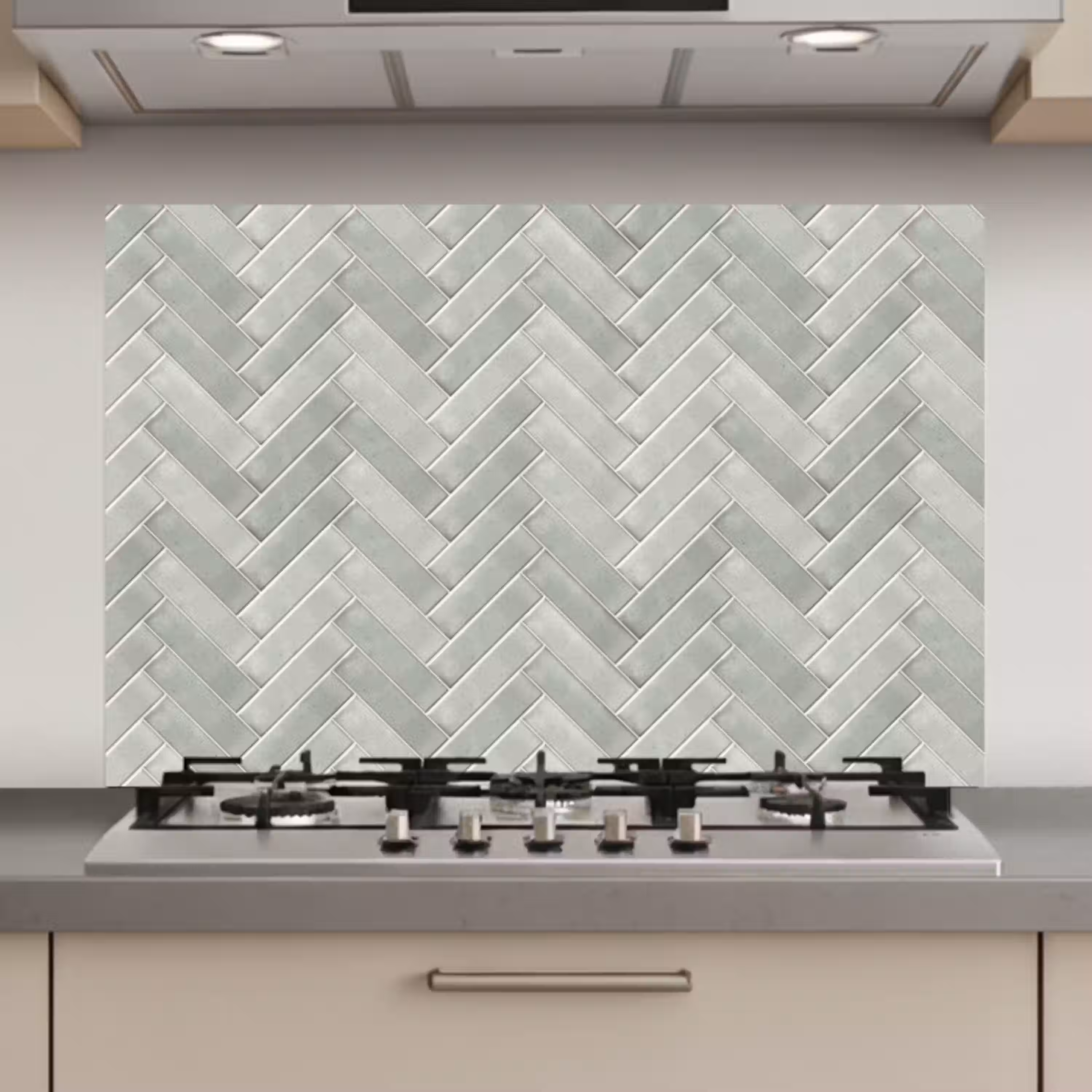 Visgraat - Wandtegel - Grijs keuken achterwand spatscherm klein 900 -3d_website