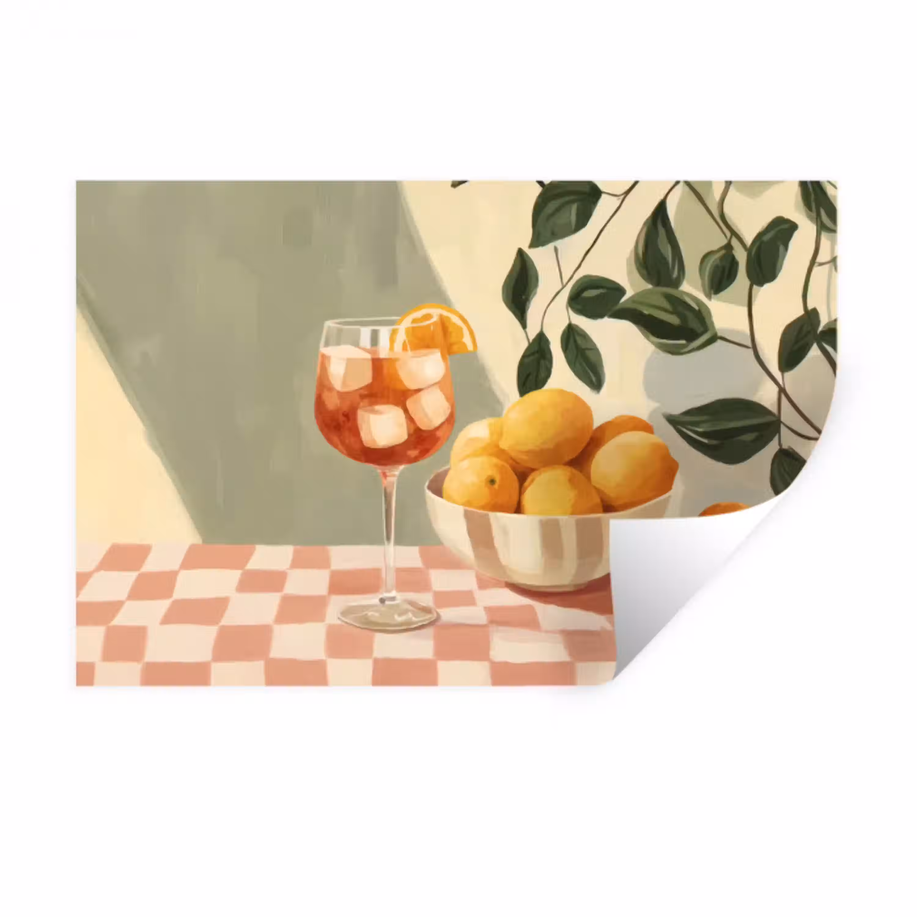 Citroenen - Glas - Tafelkleed - Geblokt Muursticker klein -3d