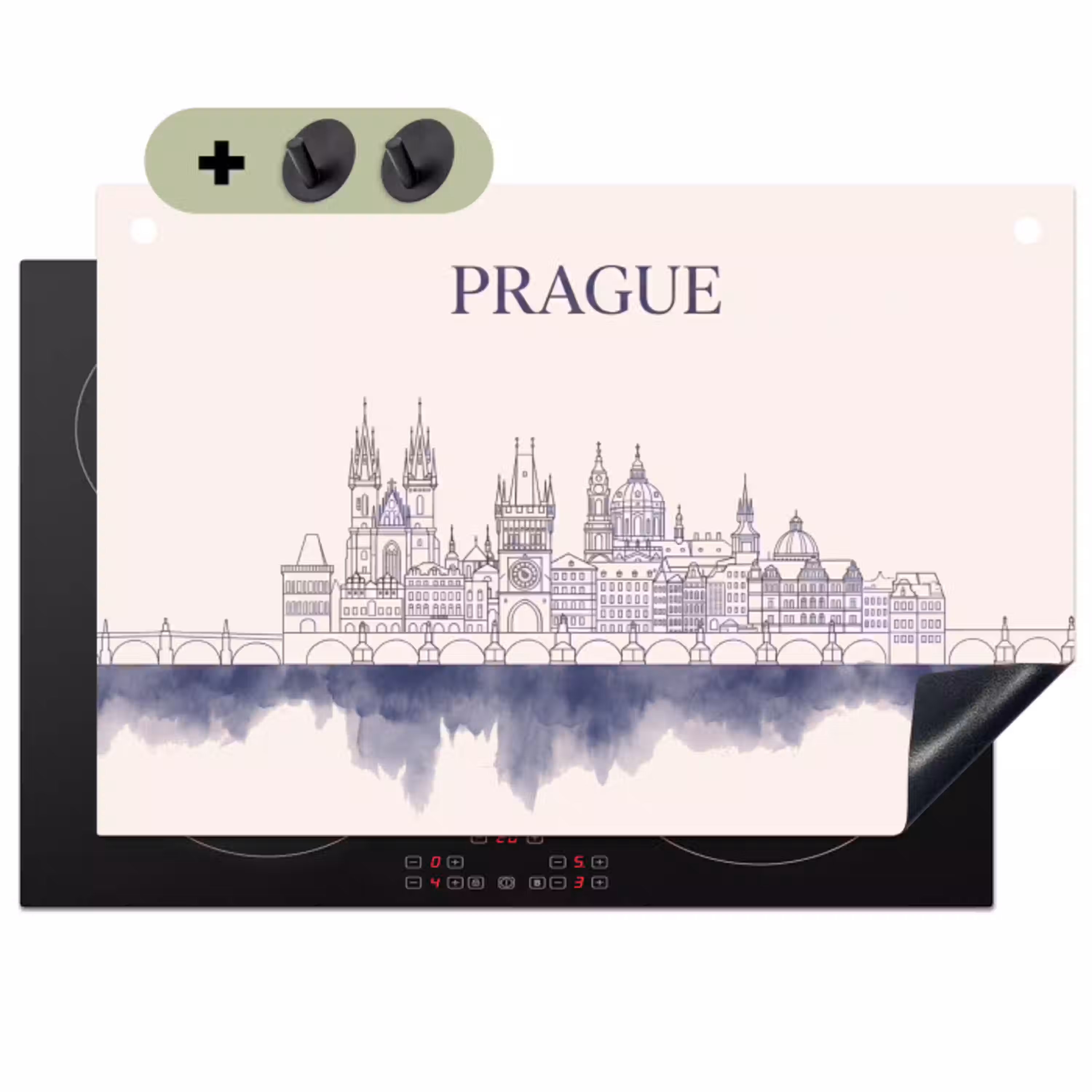 Praag - Skyline - Architectuur - Blauw Inductie beschemer met haakjes klein -3d