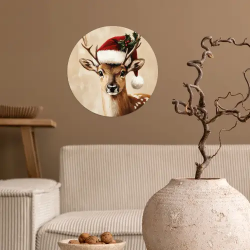 Kerst - Hert - Gewei - Rood Wandcirkel behangsticker klein -sfeer1