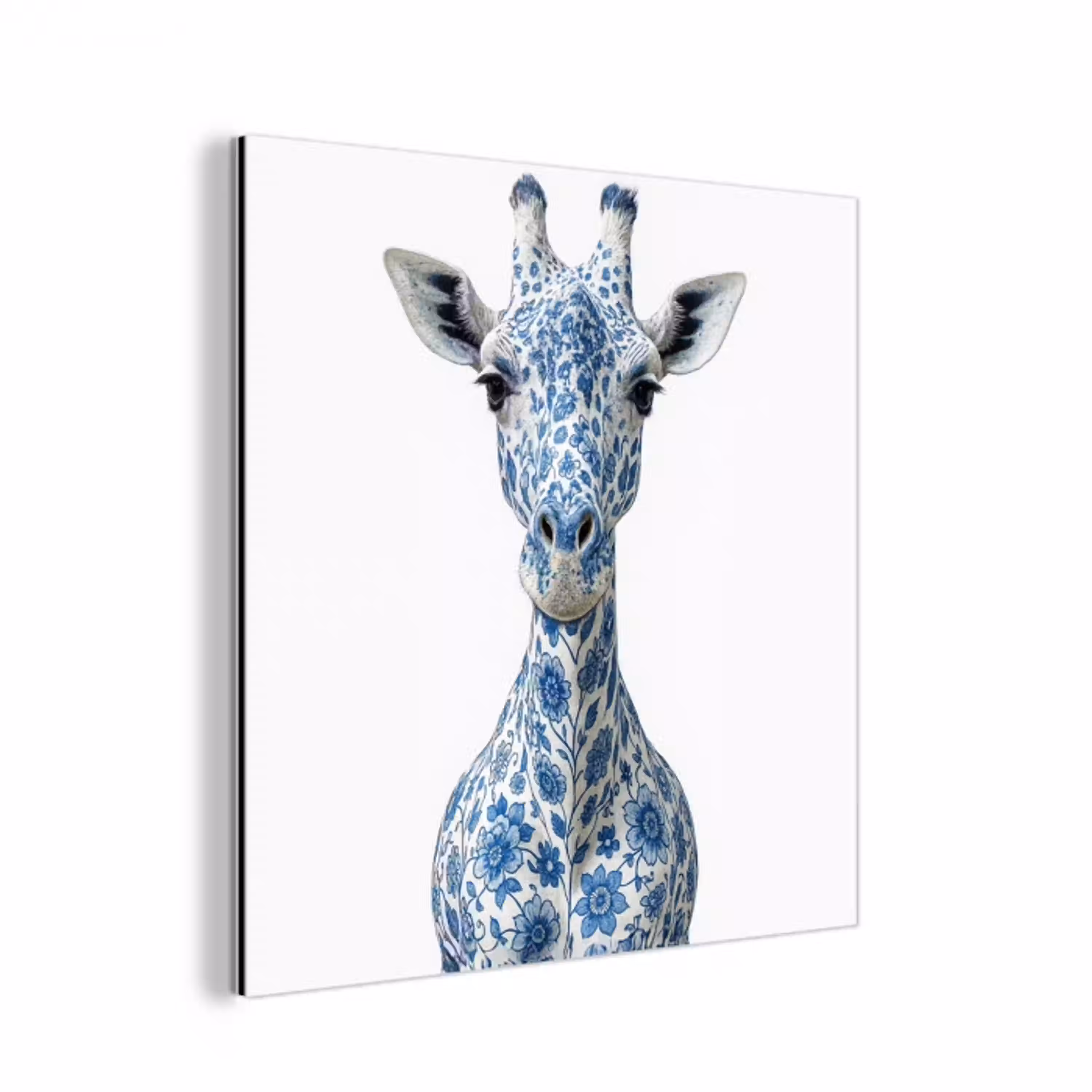 Giraffe - Delfts blauw - Dieren - Minimalistisch aluminium wit klein -3d