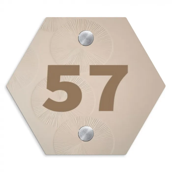 Beige reliëf lijnen - Traditioneel Naambord Hexagon klein -3d
