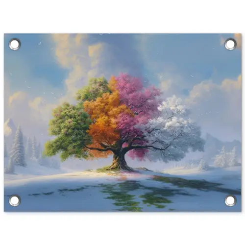 Boom - Seizoenen - Winter - Landschap tuinposter los doek klein -3d