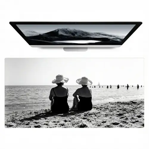 Vrouwen - Zonnehoed - Strand - Zwart - Wit Muismat XXL klein -zzz3d
