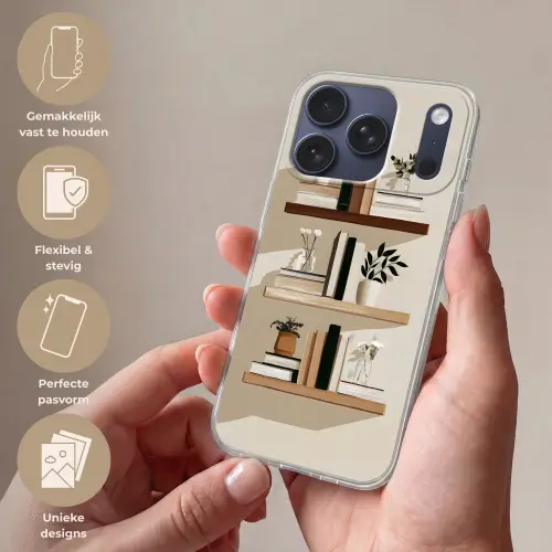Plankjes - Boeken - Vaasjes - Planten Telefoonhoesje iPhone 17 Pro klein -sfeer3_NL