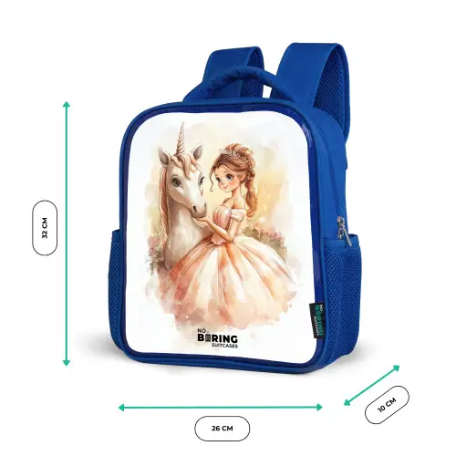Prinses in jurk met witte eenhoorn Kinderrugzak - Blauw middel -productfoto_formaten
