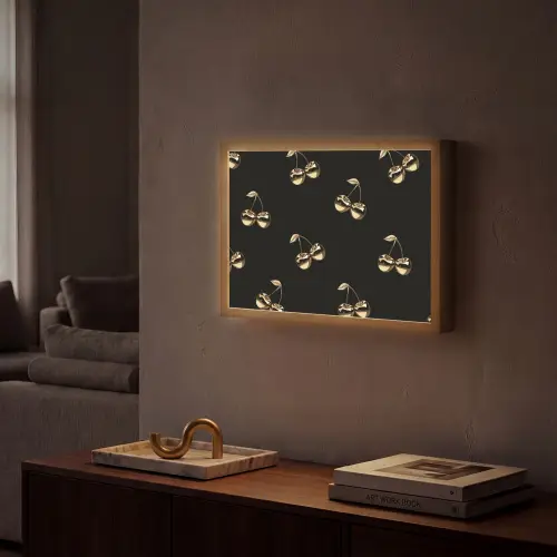 Patroon - Kersen - Goud - Chrome Light Box met batterij (Wandlamp) middel -sfeer1
