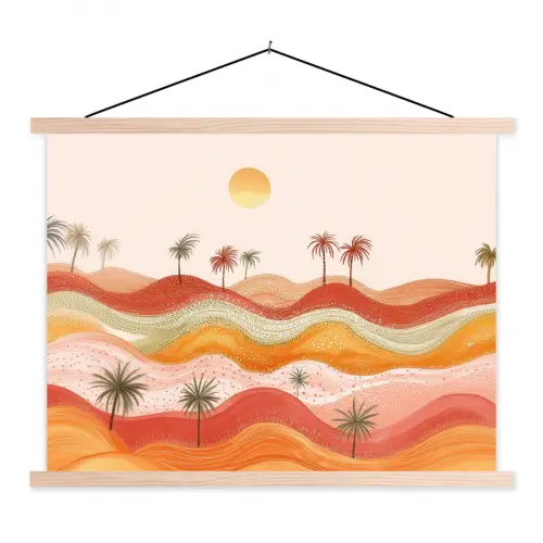 Abstract landschap - Palmbomen - Kleurrijk textielposter latten blank klein -3d
