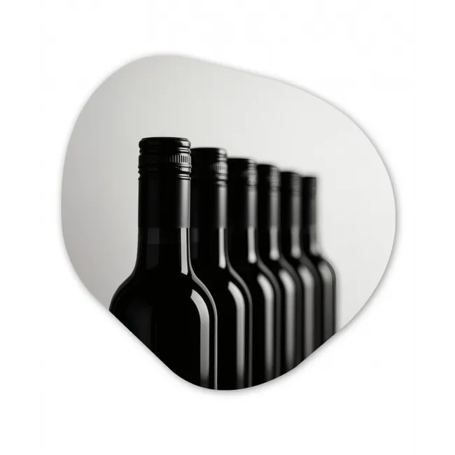 Wijnflessen - Zwart - Minimalistisch Wandcirkel Organisch Forex 3mm klein -3d